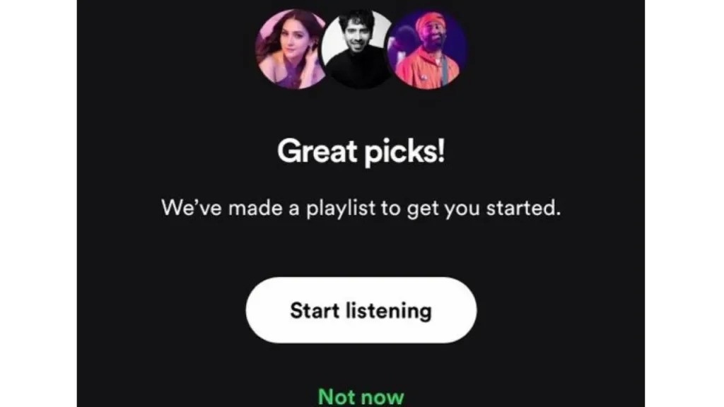 In Spotify Click on the Start listening banner