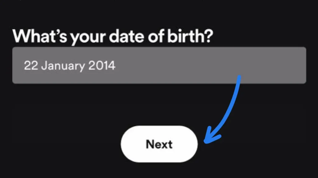 In Spotify Date of birth enter banner